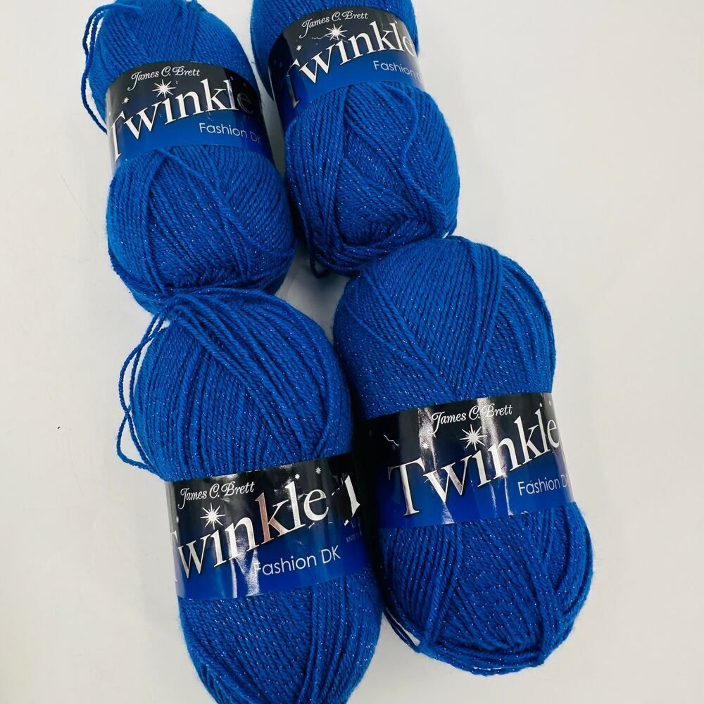 James C Brett Twinkle Yarn Lot Sapphire Cobalt Blue w/ Metallic Thread DK (4)